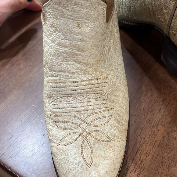 Rare Vintage Justin Cowboy Boots Cream Tan Leather Almond Toe Western Women’s 6B - Picture 6 of 11